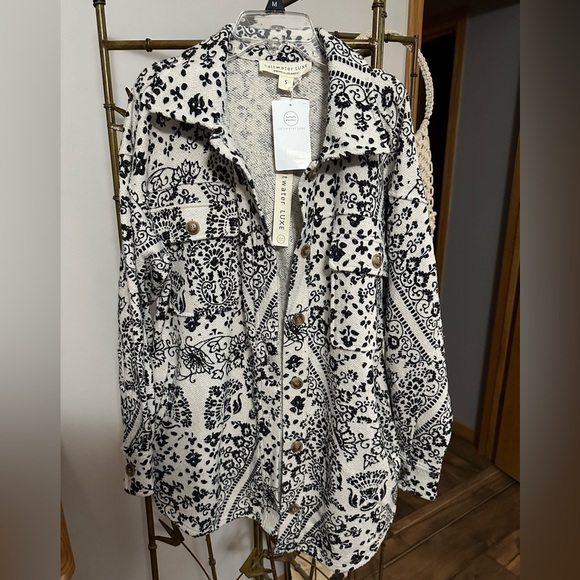 Saltwater LUXE Natural and Black Boho Pattern Shacket/ Jacket.  NWT Size S. - Picture 2 of 9